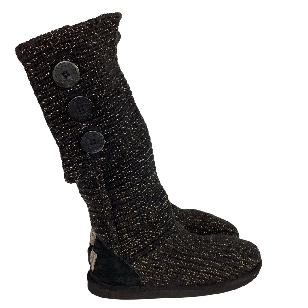 UGG Australia Lattice Cardy Black Gold Metallic Knit Tall Boots 1876 Womens 8 - Picture 2 of 7